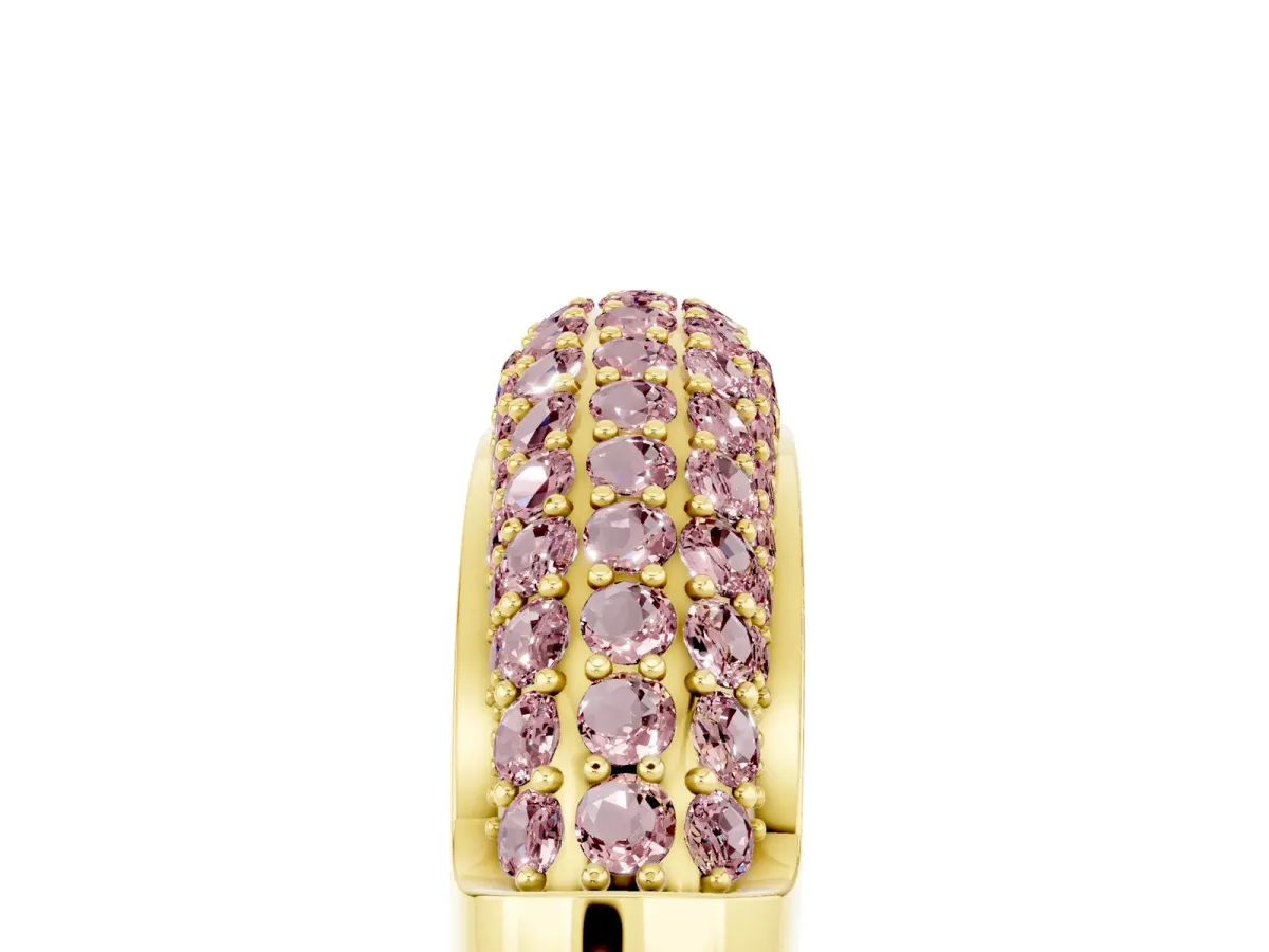 Three-Row Pavé Round Morganite Dome Band Yellow gold