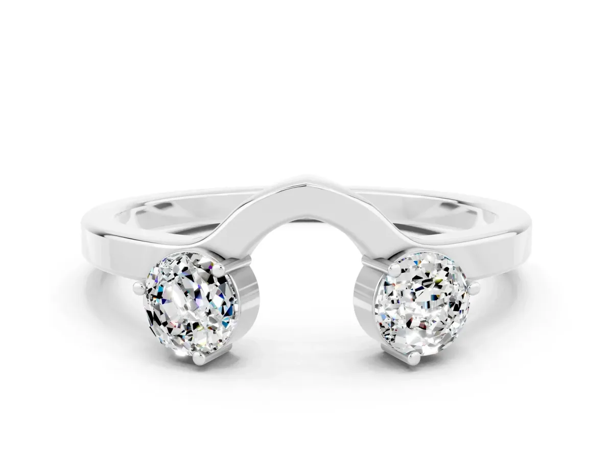 Dual Round Moissanite Open Band Ring with Prong Setting White gold