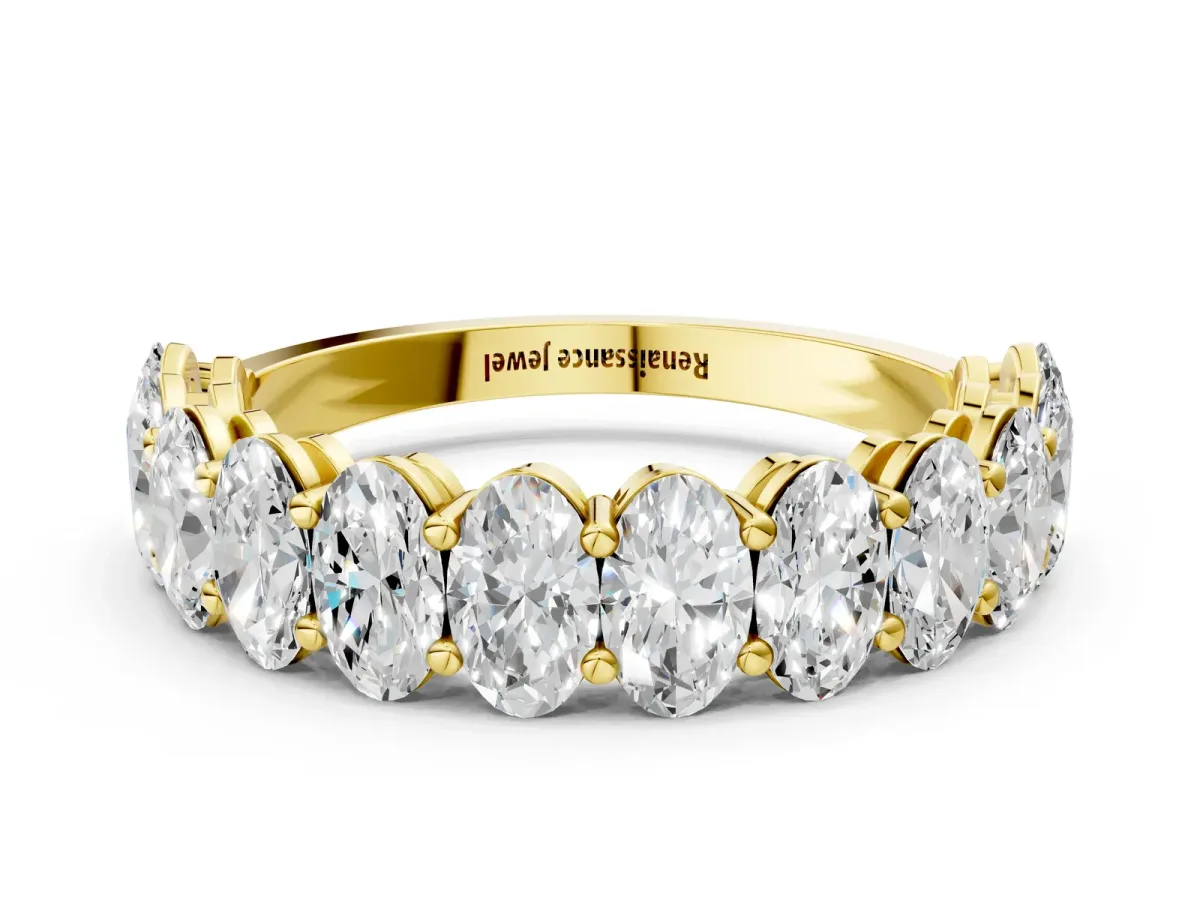 Oval Diamond Prong-Set Eternity Band Yellow gold