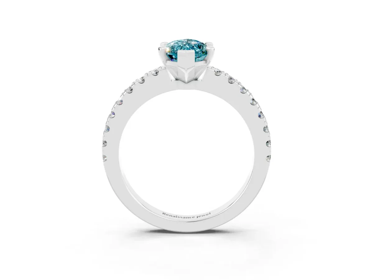 Marquise Cut Solitaire Blue Topaz with Pavé Band and Four-Prong Setting Silver