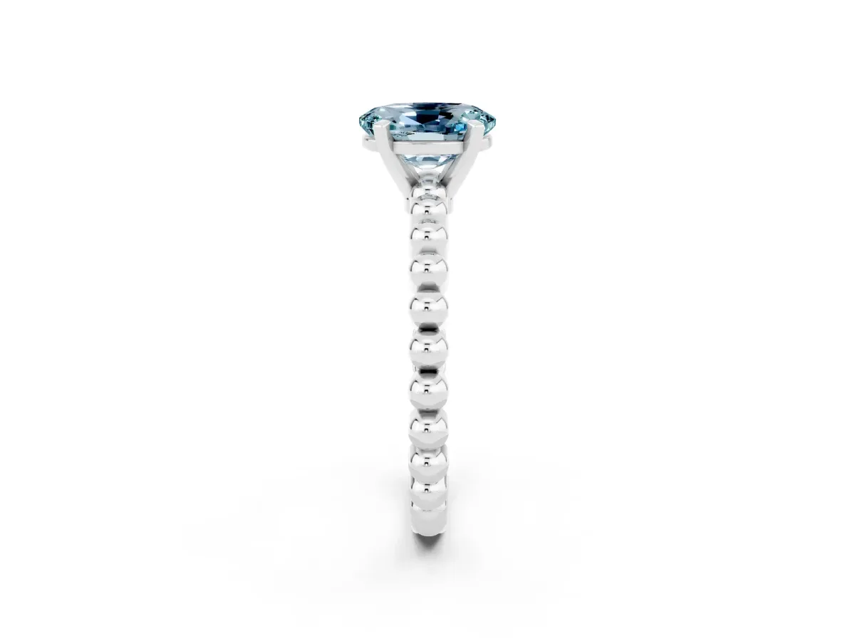 Oval Cut Aquamarine Solitaire Ring with Beaded Band and Prong Setting Silver