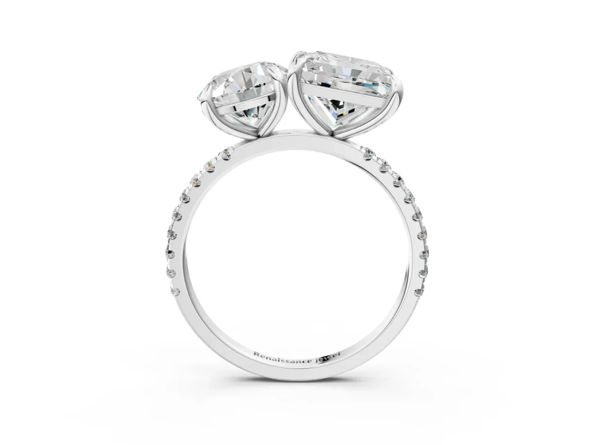 Round and Princess Toi Moi Ring with Prong Setting and Pave Band Silver