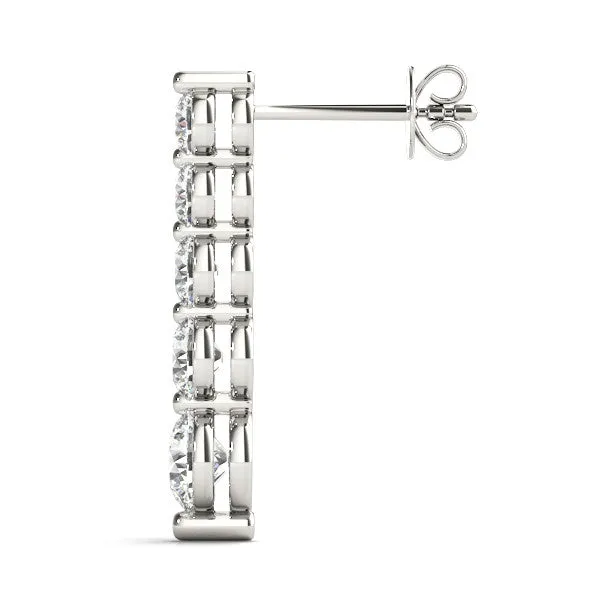 Round Diamond Prong Set Drop Earrings Silver