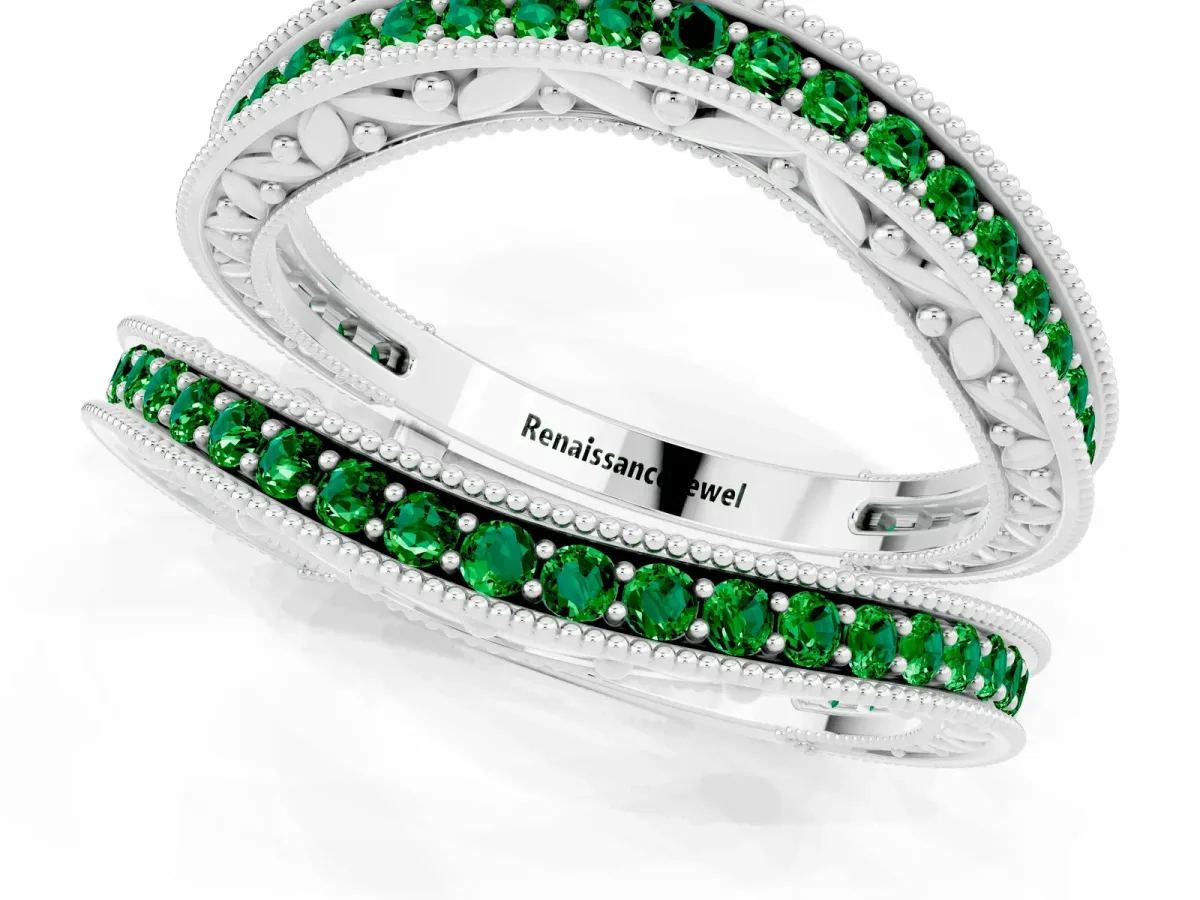 Round Emerald Milgrain Eternity Band with Channel Setting Silver