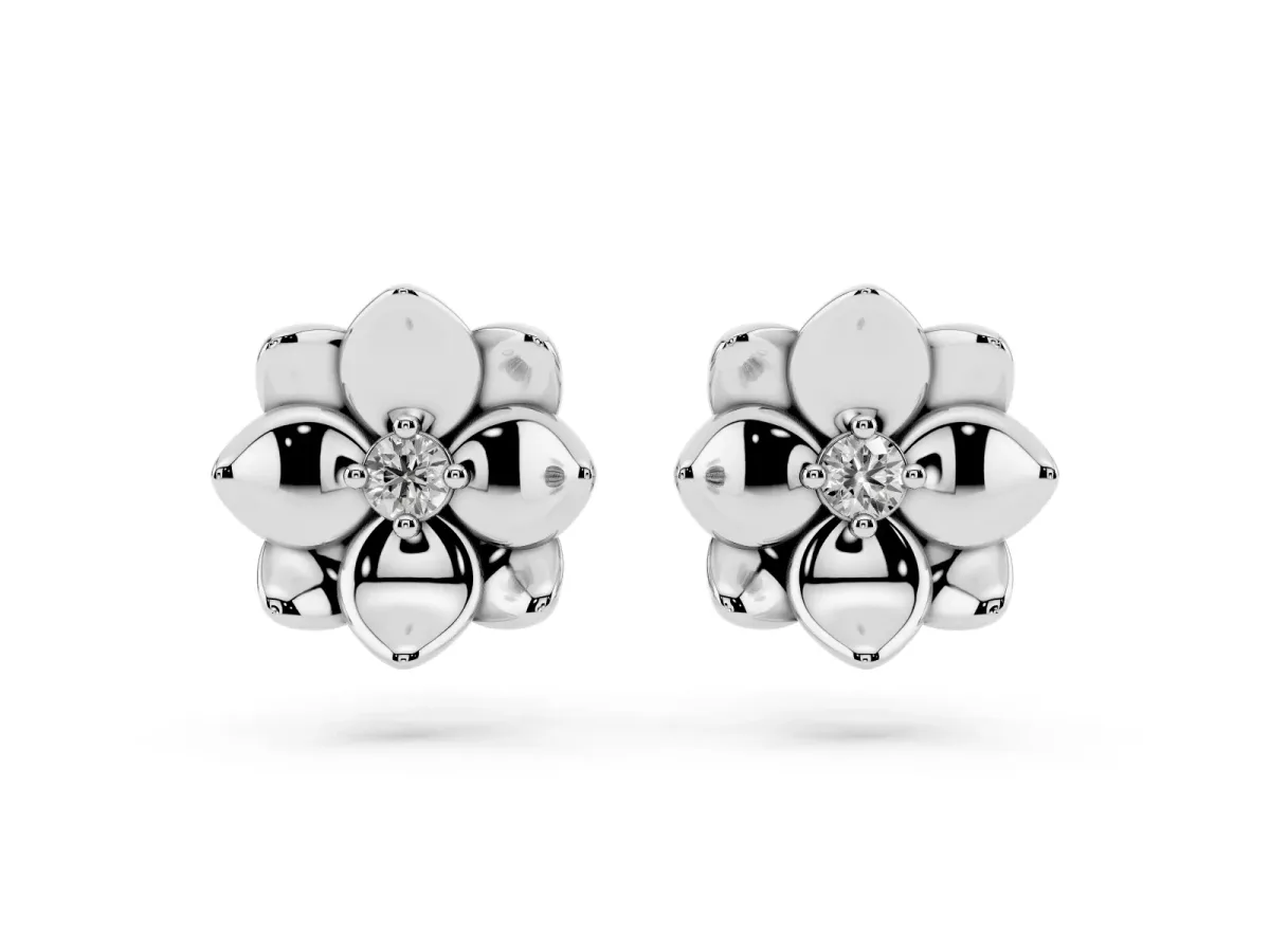 Round Diamond Magnolia Floral Stud Earrings Platinum