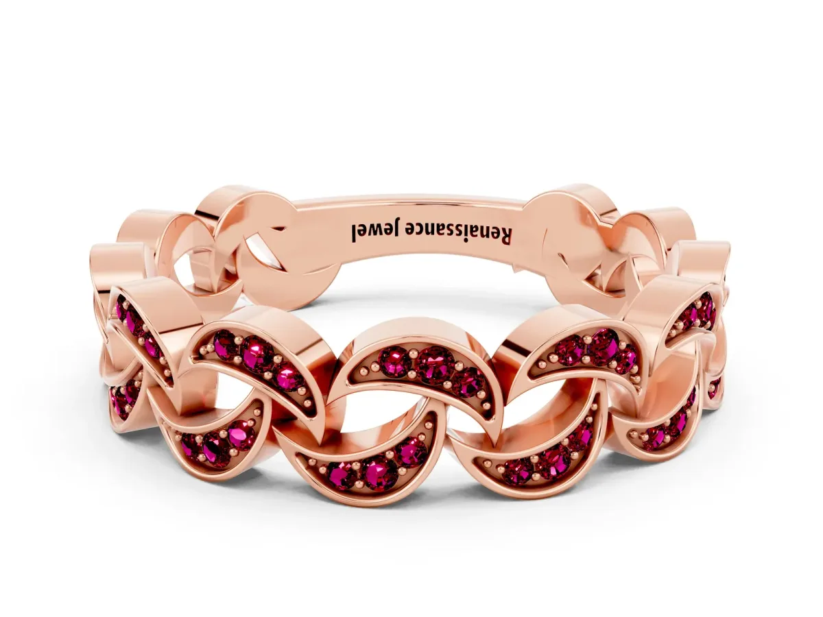 Pavé Round Garnet Interlocking Eternity Band with Bezel Prong Setting Rose gold