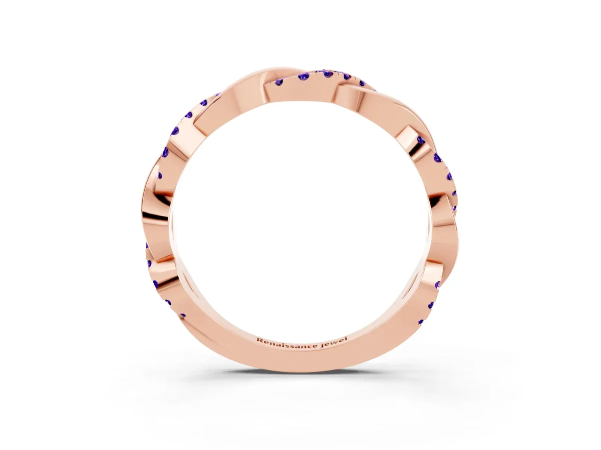 Round Tanzanite Twist Eternity Band with Pavé Setting Rose gold