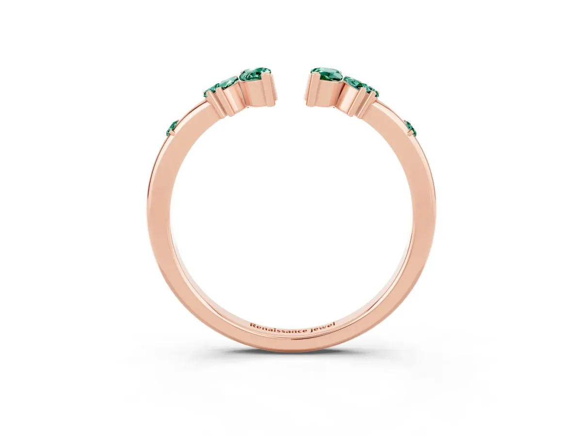 Open Marquise Cluster Green Sapphire Band with Prong Setting Rose gold