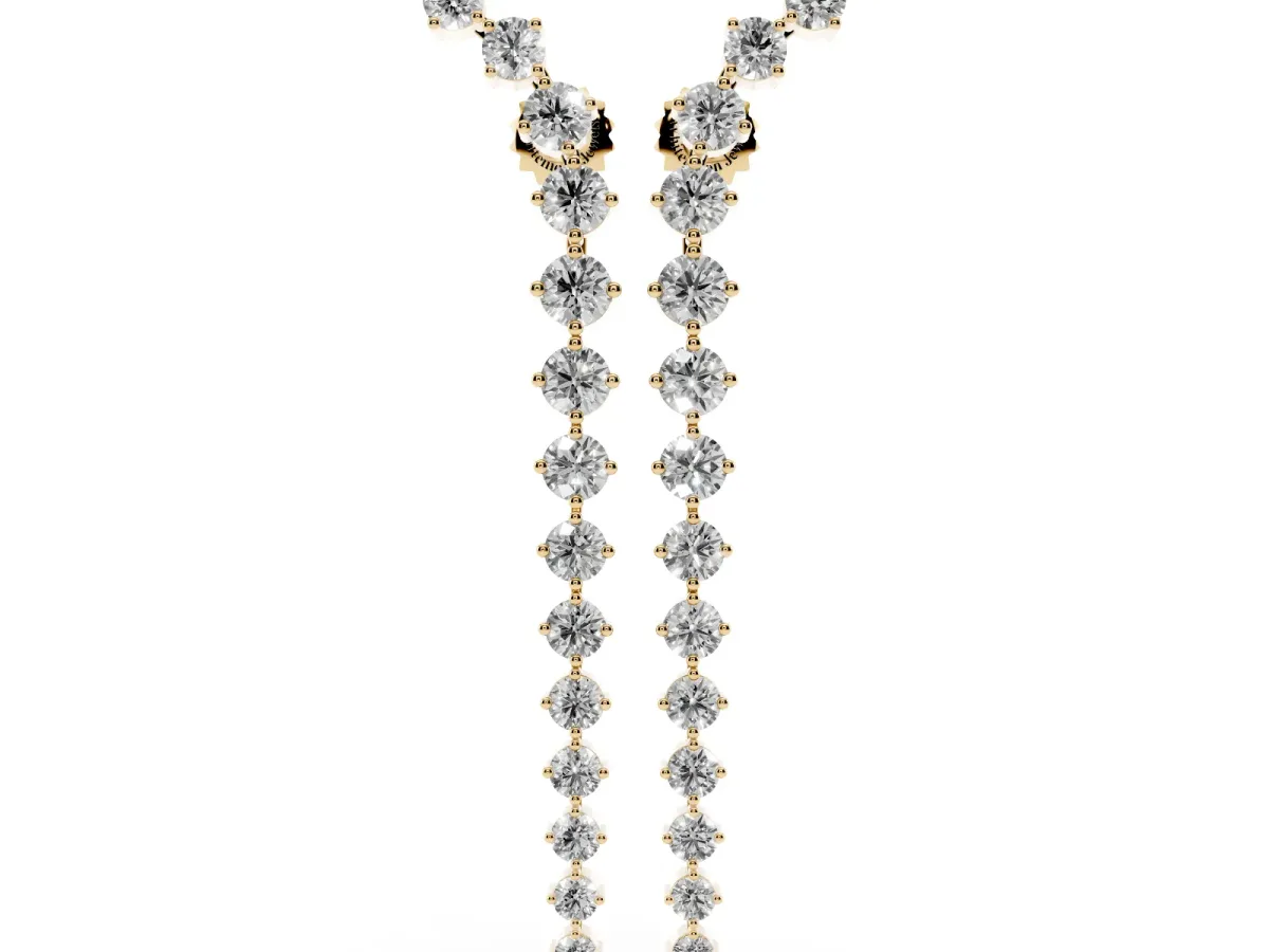 Round Diamond Curved Drop Earrings Yellow gold