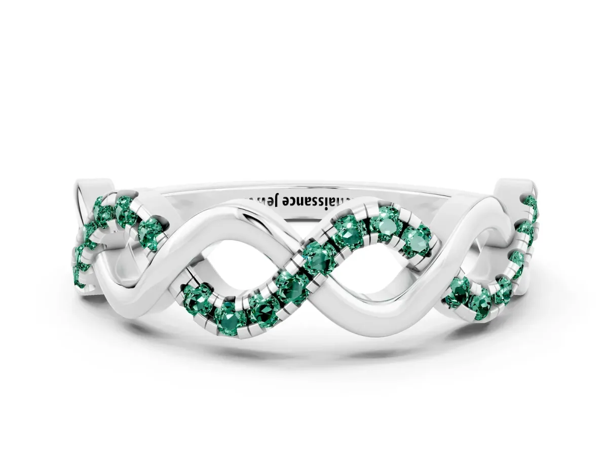 Twist Infinity Round Green Sapphire Band with Pavé Setting White gold