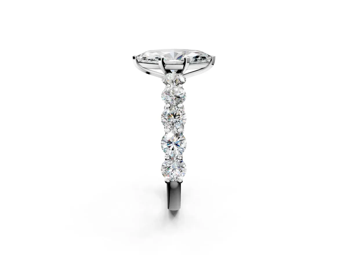 Marquise Cut Diamond Prong Setting with Side Stones on a Pave Band Silver