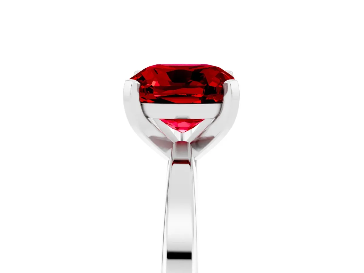 Cushion Cut Ruby Solitaire Engagement Ring with Classic Band and Four-Prong Setting White gold