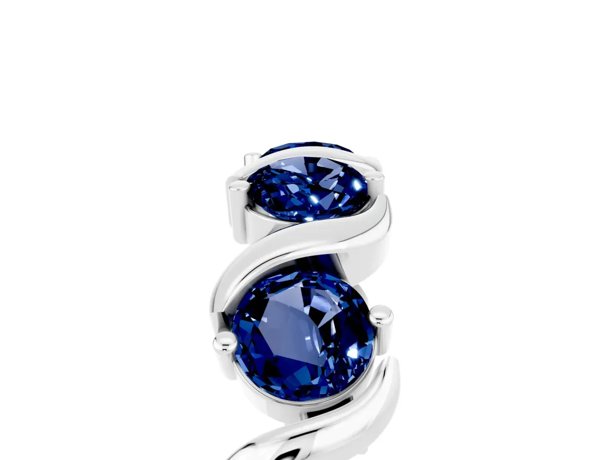 Round Blue Sapphire Half Eternity Band with Wave Prong Setting Platinum