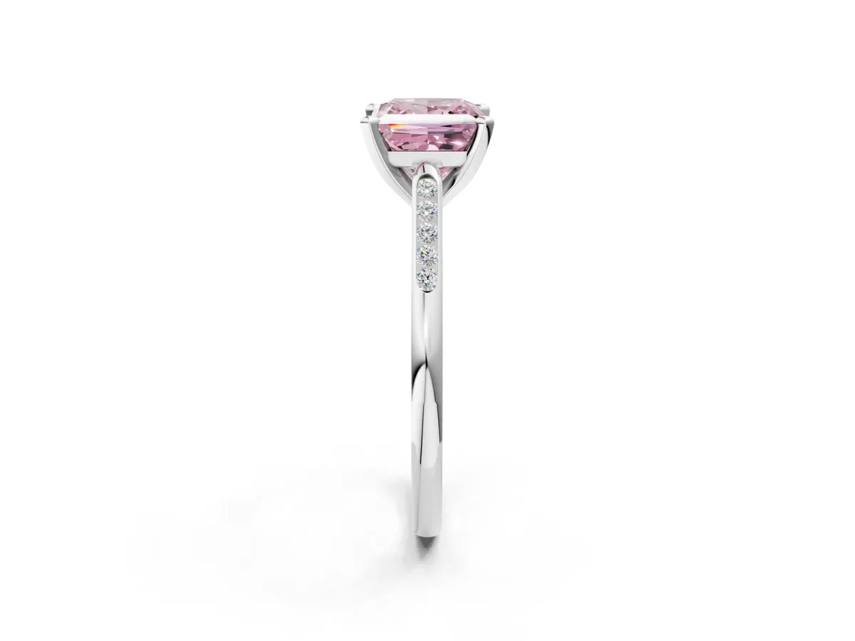 Fancy Pink Princess Cut Diamond Solitaire Ring with Channel Set Round Band and Prong Setting Silver