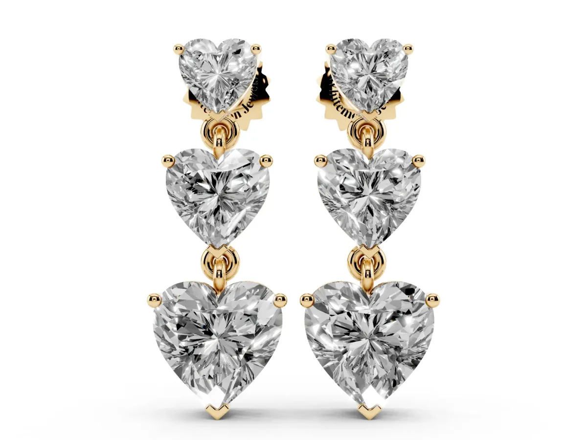 Heart Diamond Triple Drop Earrings Yellow gold