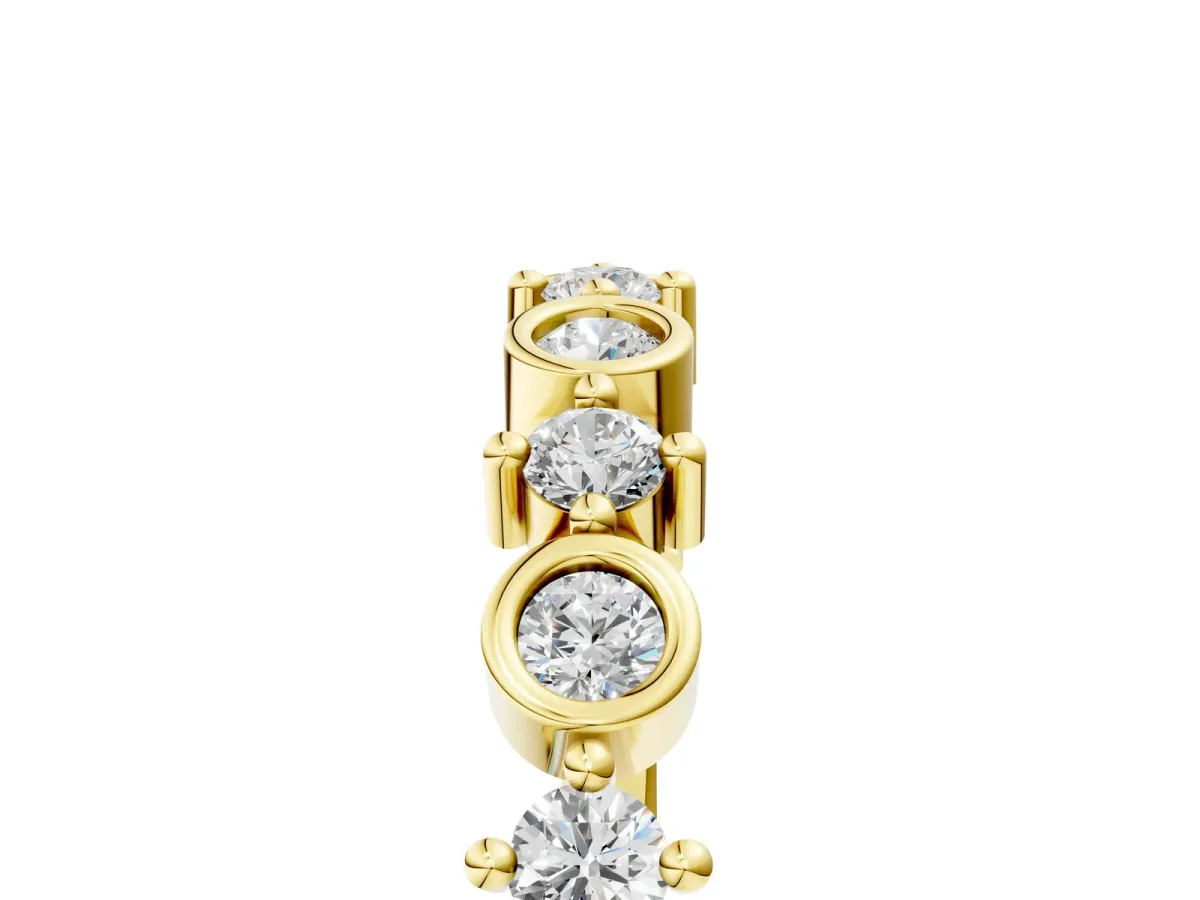 Bezel and Prong Set Round Diamond Half Eternity Band Yellow gold