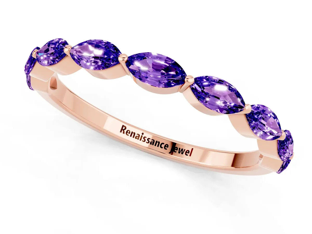 Marquise Tanzanite Half Eternity Band with Prong Setting Rose gold
