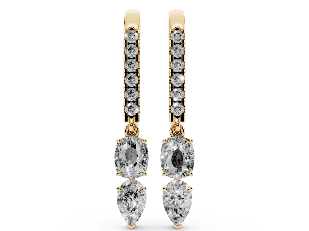 Cushion Cut Diamond Multi-Shape Drop Earrings Yellow gold