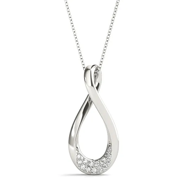 Pavé Round Diamond Teardrop Pendant Silver