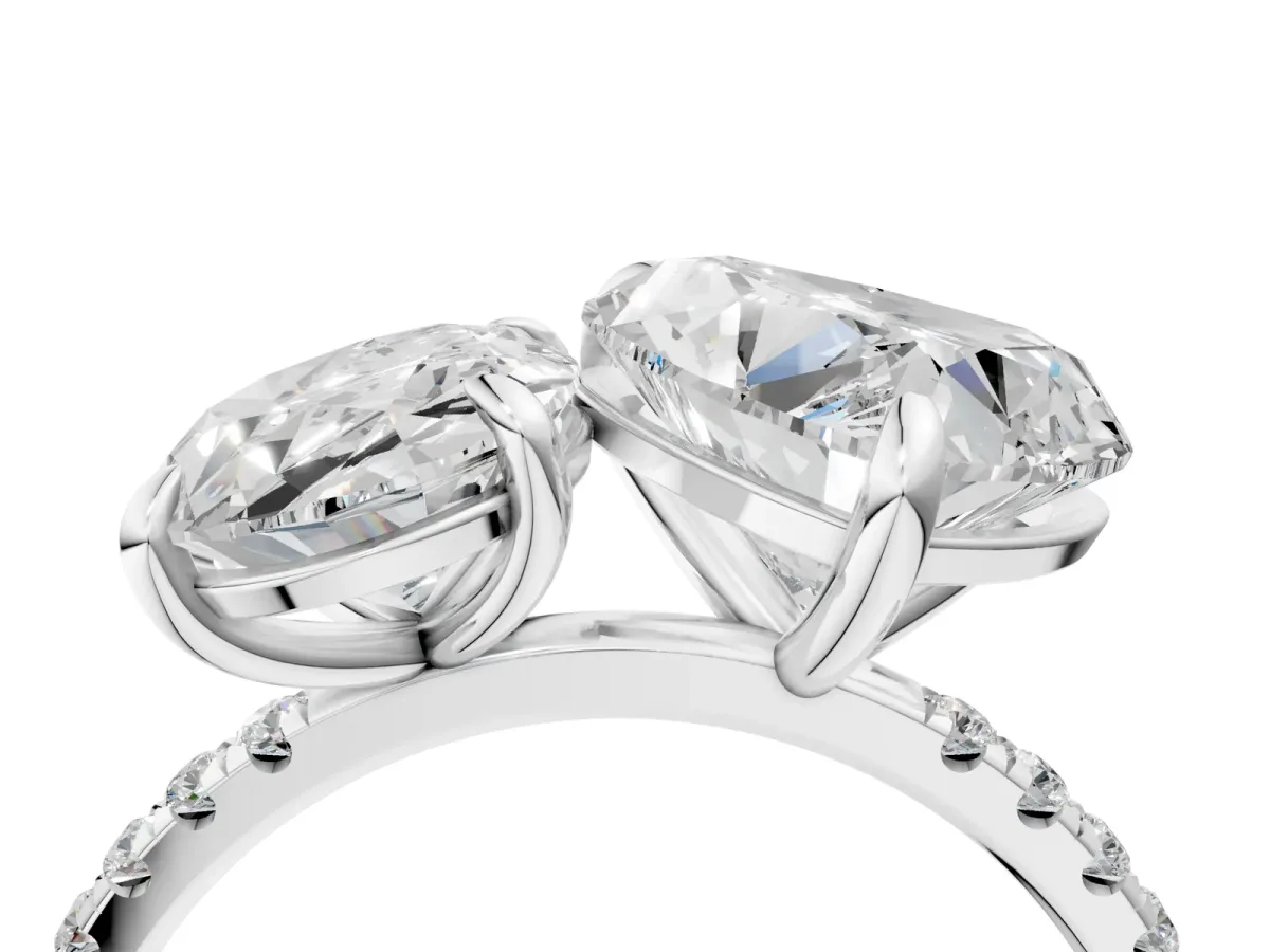 Oval and Heart Toi Moi Ring with Prong Setting and Pave Band Silver