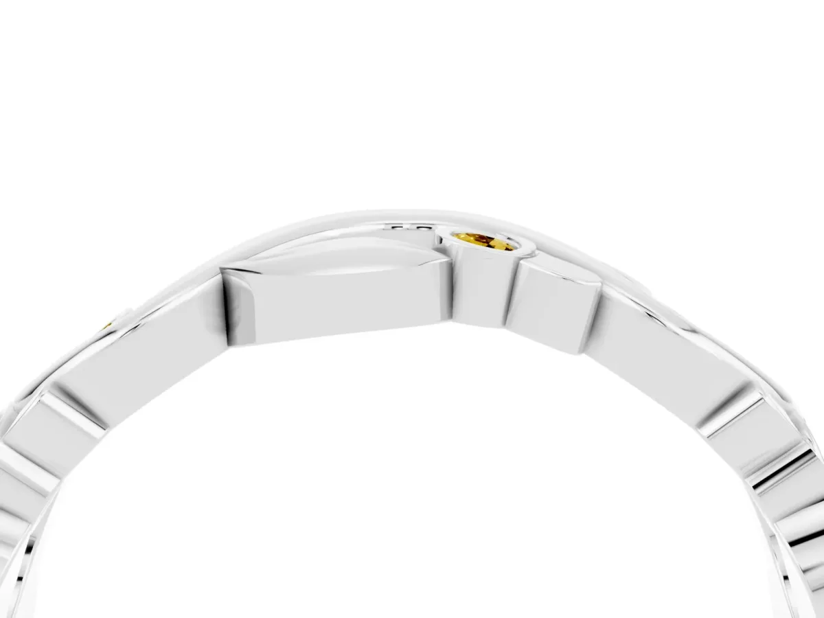 Round Yellow Sapphire Leaf Eternity Band with Bezel Setting White gold