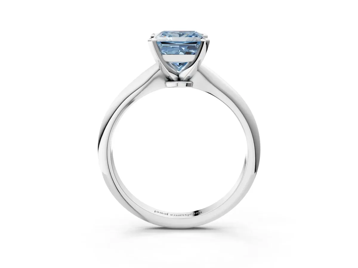 Fancy Blue Princess Cut Diamond Solitaire Engagement Ring with Classic Band and Four-Prong Setting Silver