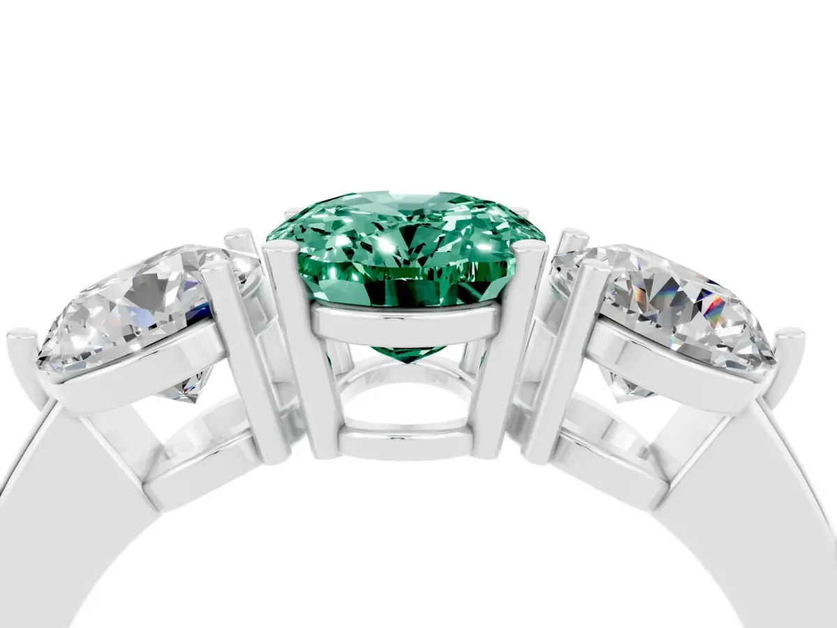 Oval Cut Green Sapphire Three-Stone Ring with Prong Setting and Classic Band White gold