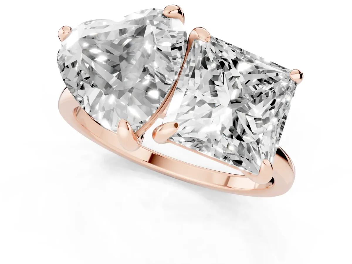 Heart and Princess Toi Moi Ring with Prong Setting and Plain Band Rose gold