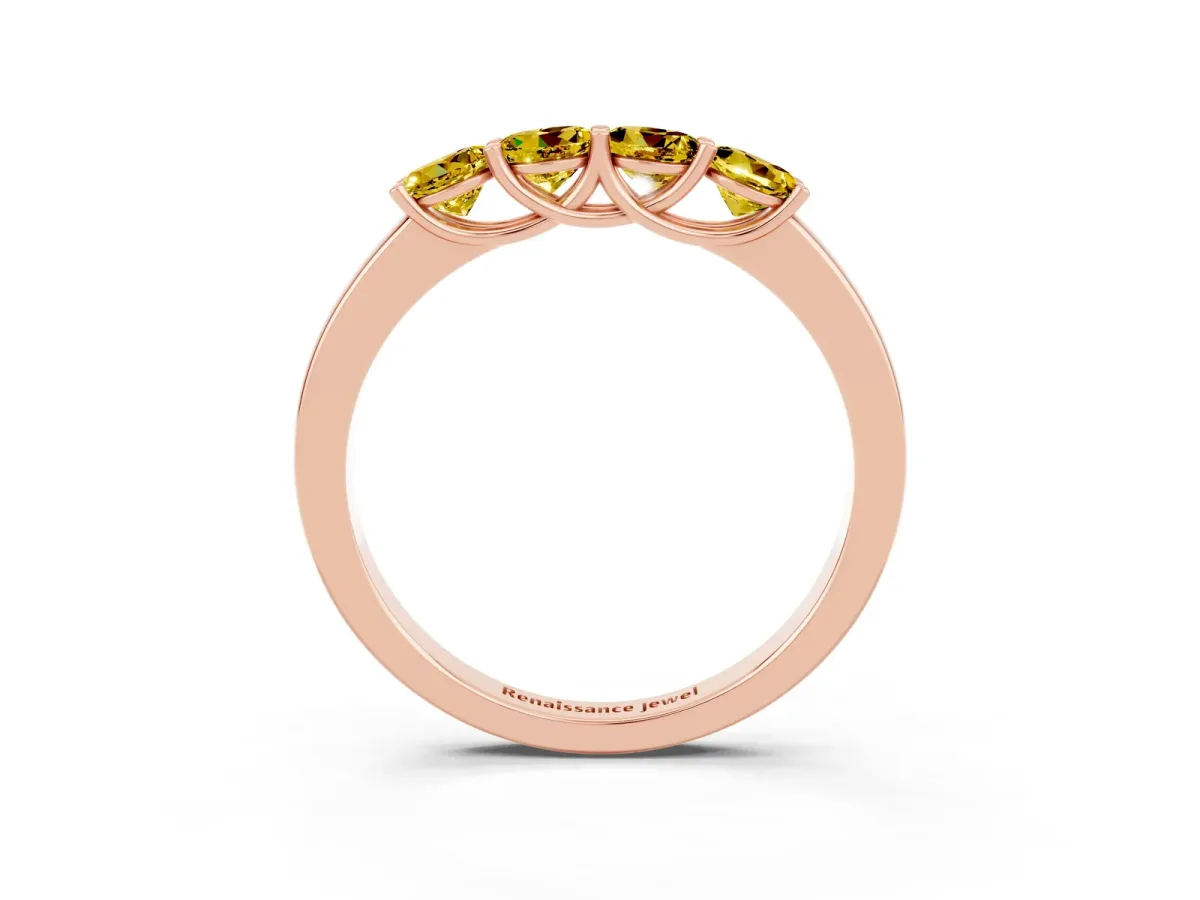 Four-Stone Round Yellow Sapphire Prong-Set Band Rose gold