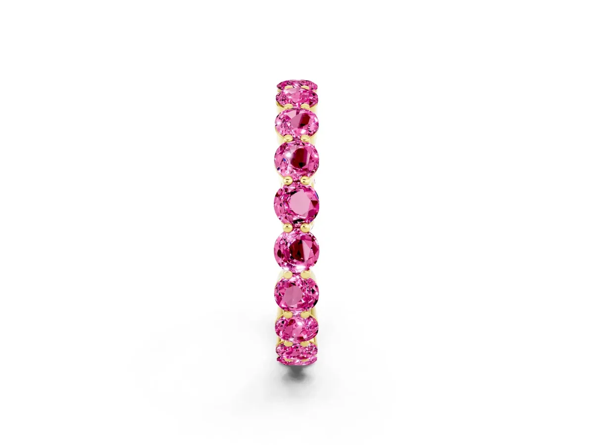 Round Pink Sapphire Eternity Band with U-Prong Setting Yellow gold