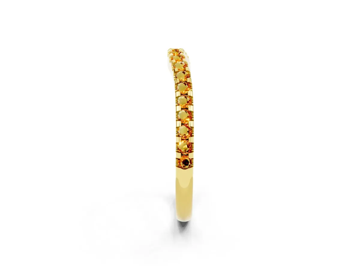 Round Citrine Pavé Curved Wedding Band Yellow gold