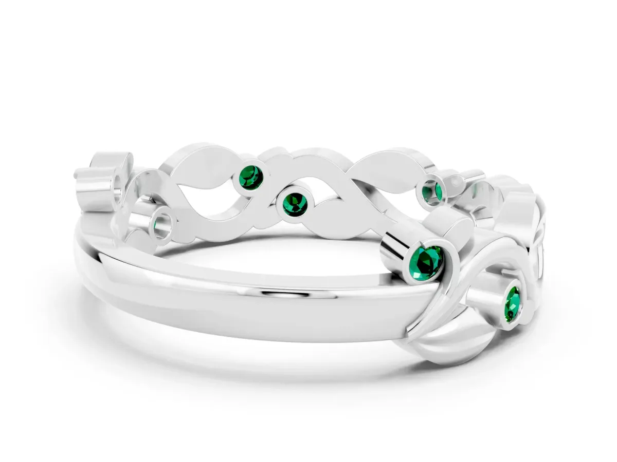 Round Emerald Leaf Eternity Band with Bezel Setting White gold