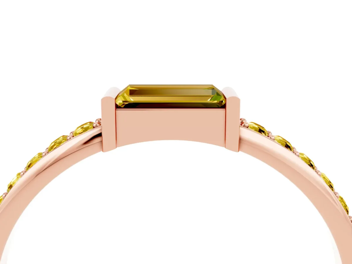 Baguette Yellow Sapphire Pavé Band with Bar Setting Rose gold