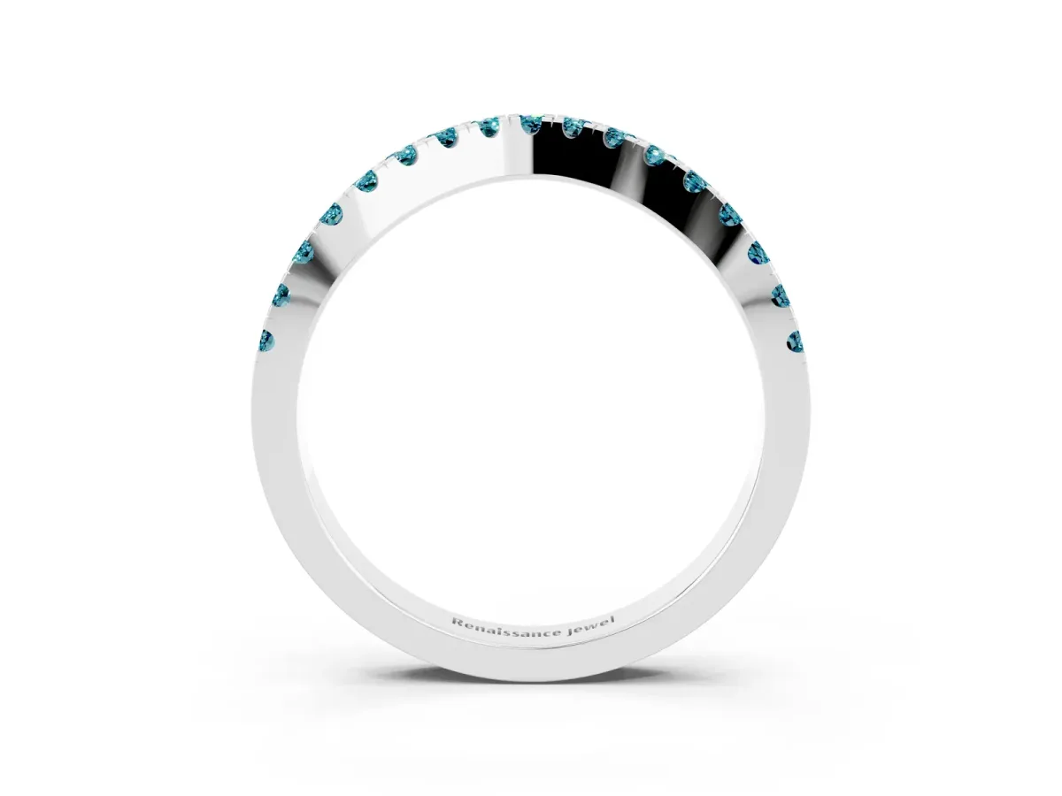 Round Blue Topaz Pavé Curved Band with Shared Prong Setting Platinum