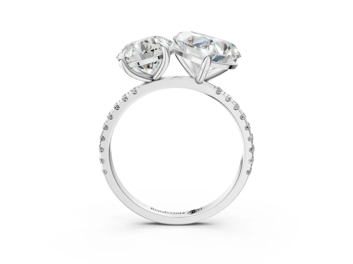 Round and Heart Toi Moi Ring with Prong Setting and Pave Band Silver