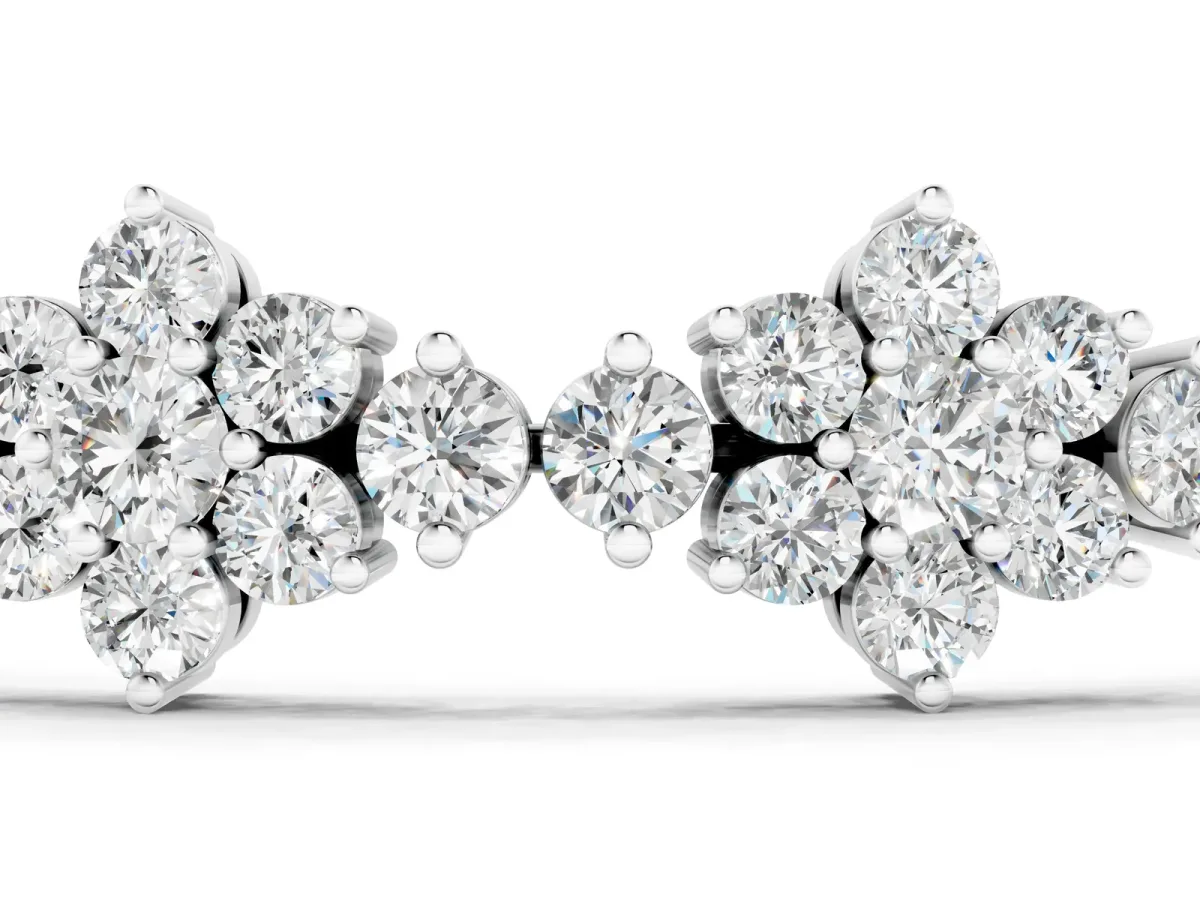 Round Diamond Floral Cluster Tennis Bracelet with Prong Setting Silver
