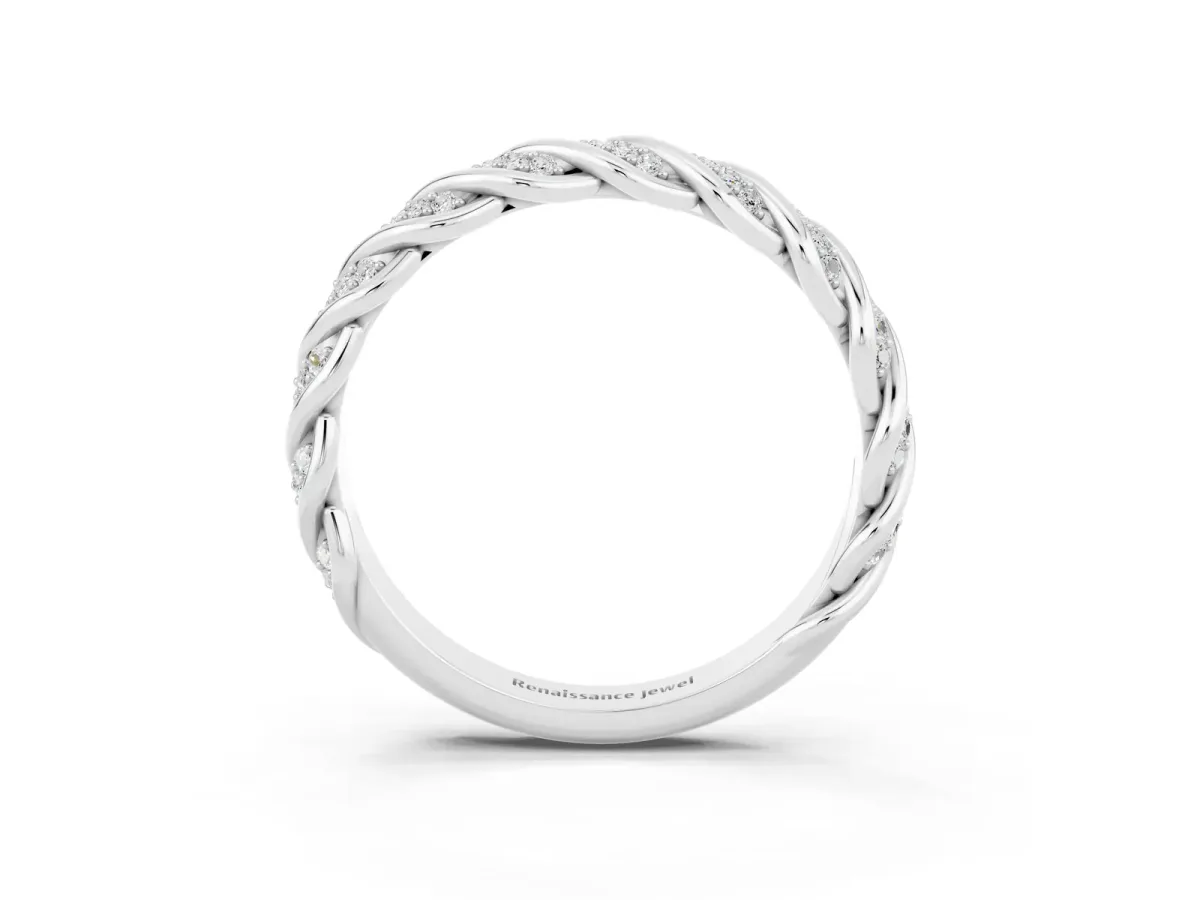 Twisted Pavé Round Moissanite Eternity Band with Shared Prong Setting Platinum