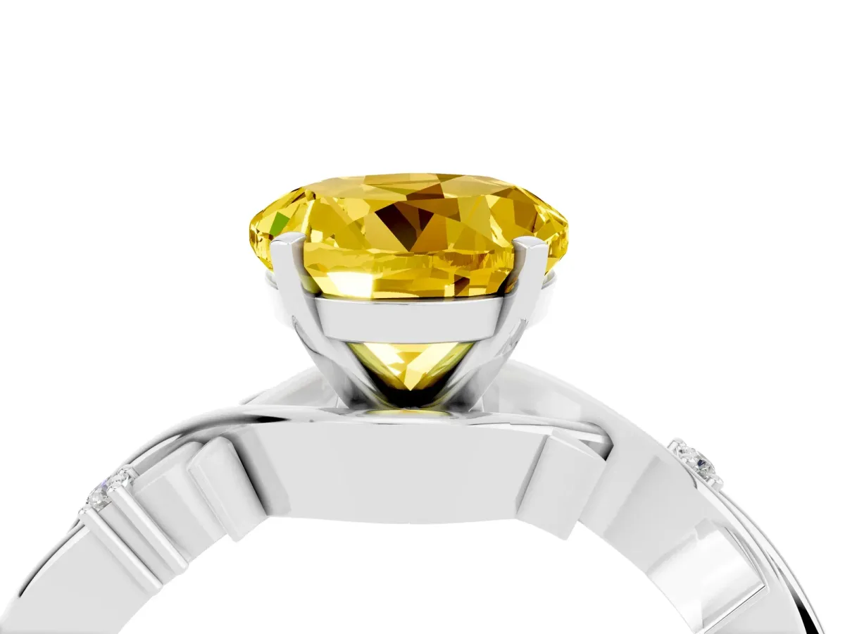 Round Cut Yellow Sapphire Solitaire Ring with Twisted Band and Prong Setting Silver