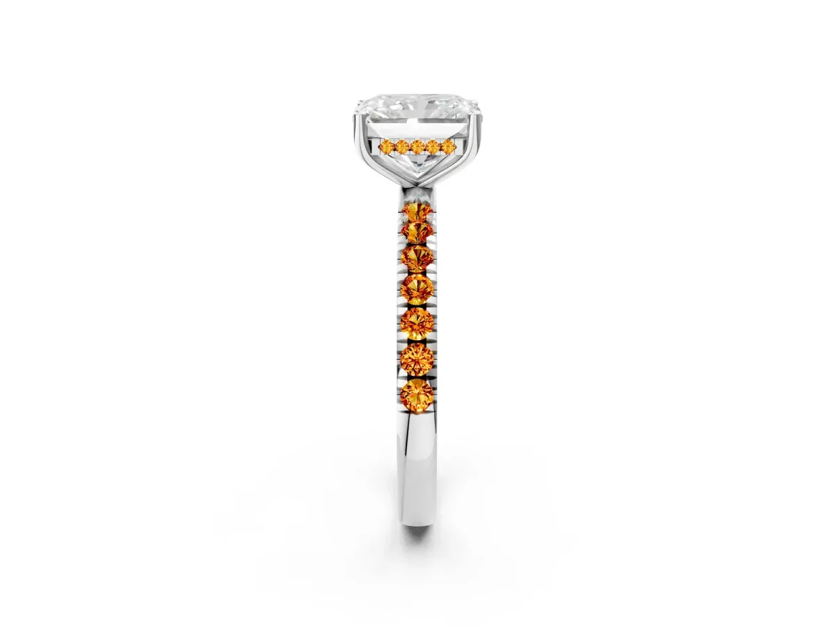 Radiant Cut Diamond Pave Band Solitaire Ring with Round Citrine and Prong Setting Silver