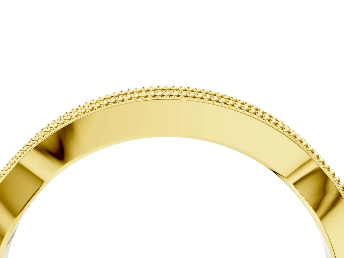 Milgrain Channel-Set Round Diamond Contour Band Yellow gold