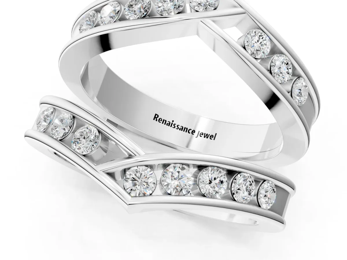 Round Diamond Channel-Set Chevron Band Platinum