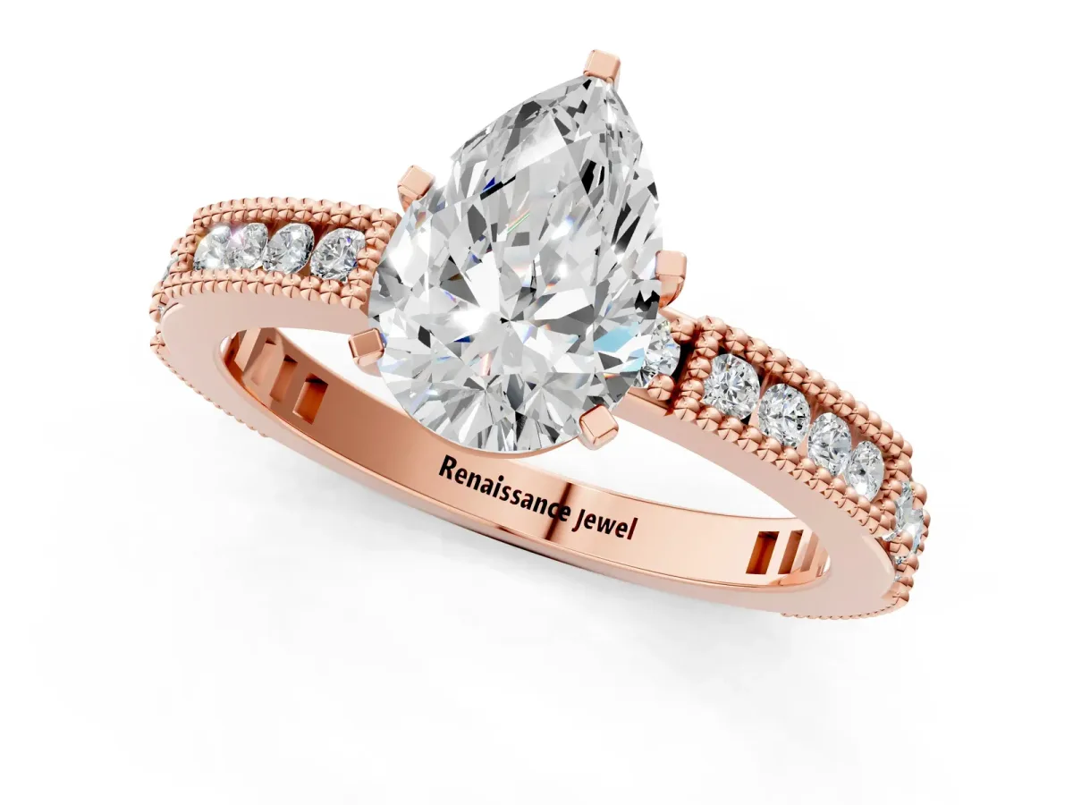 Pear Cut Solitaire with Pavé Band and Four-Prong Setting Rose gold
