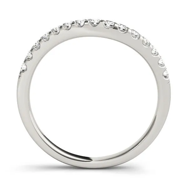 Pavé Round Diamond Curved Wedding Band with Prong Setting Platinum