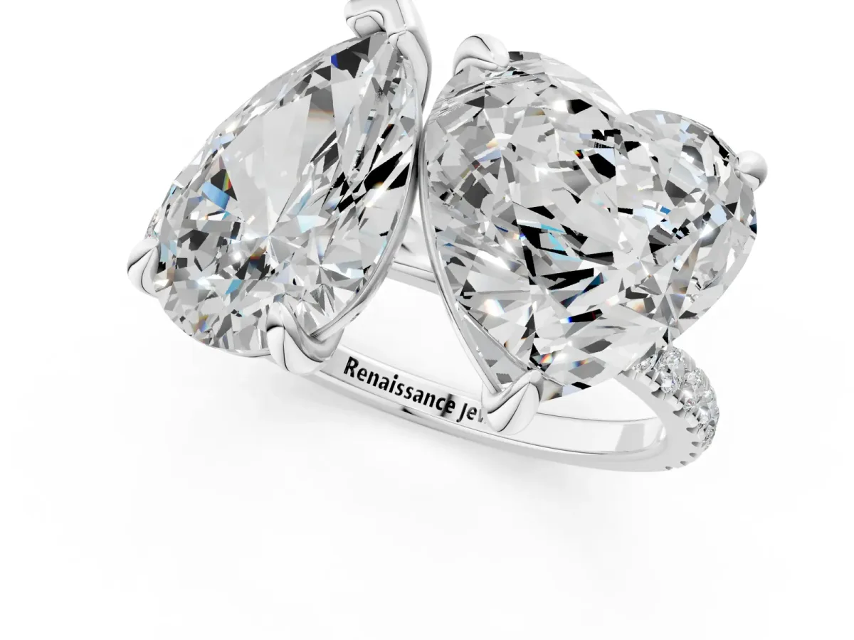 Pear and Heart Toi Moi Ring with Prong Setting and Pave Band Silver