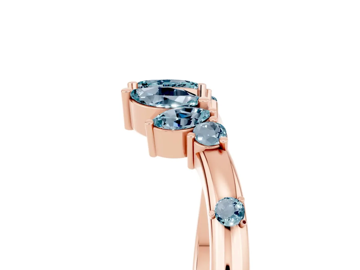 Open Marquise Cluster Aquamarine Band with Prong Setting Rose gold