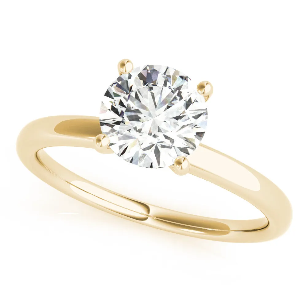 Round Cut Diamond Solitaire Ring with Classic Band and Four-Prong Setting Yellow gold