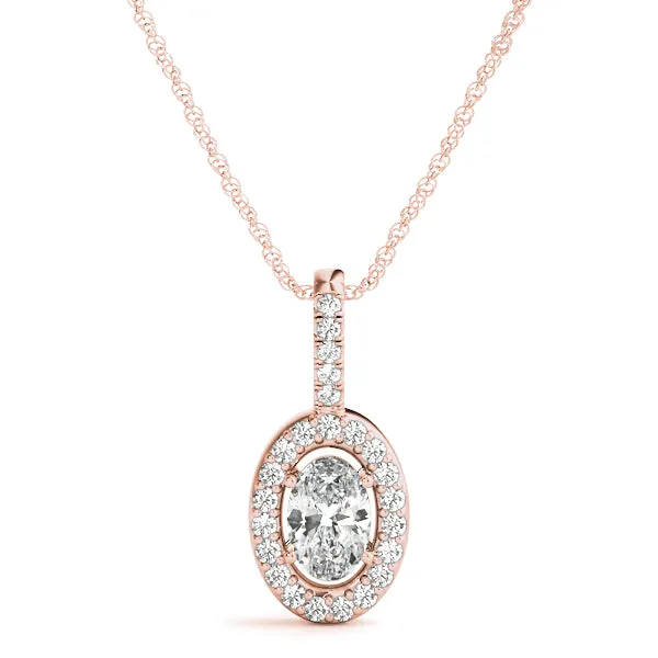 Oval Halo Diamond Pendant with Pavé Setting Rose gold