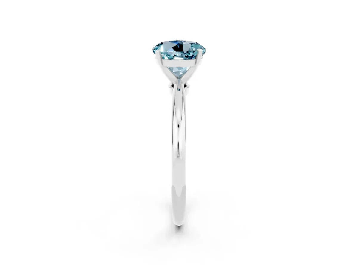 Round Cut Aquamarine Solitaire Ring with Six-Prong Setting and Classic Band Silver
