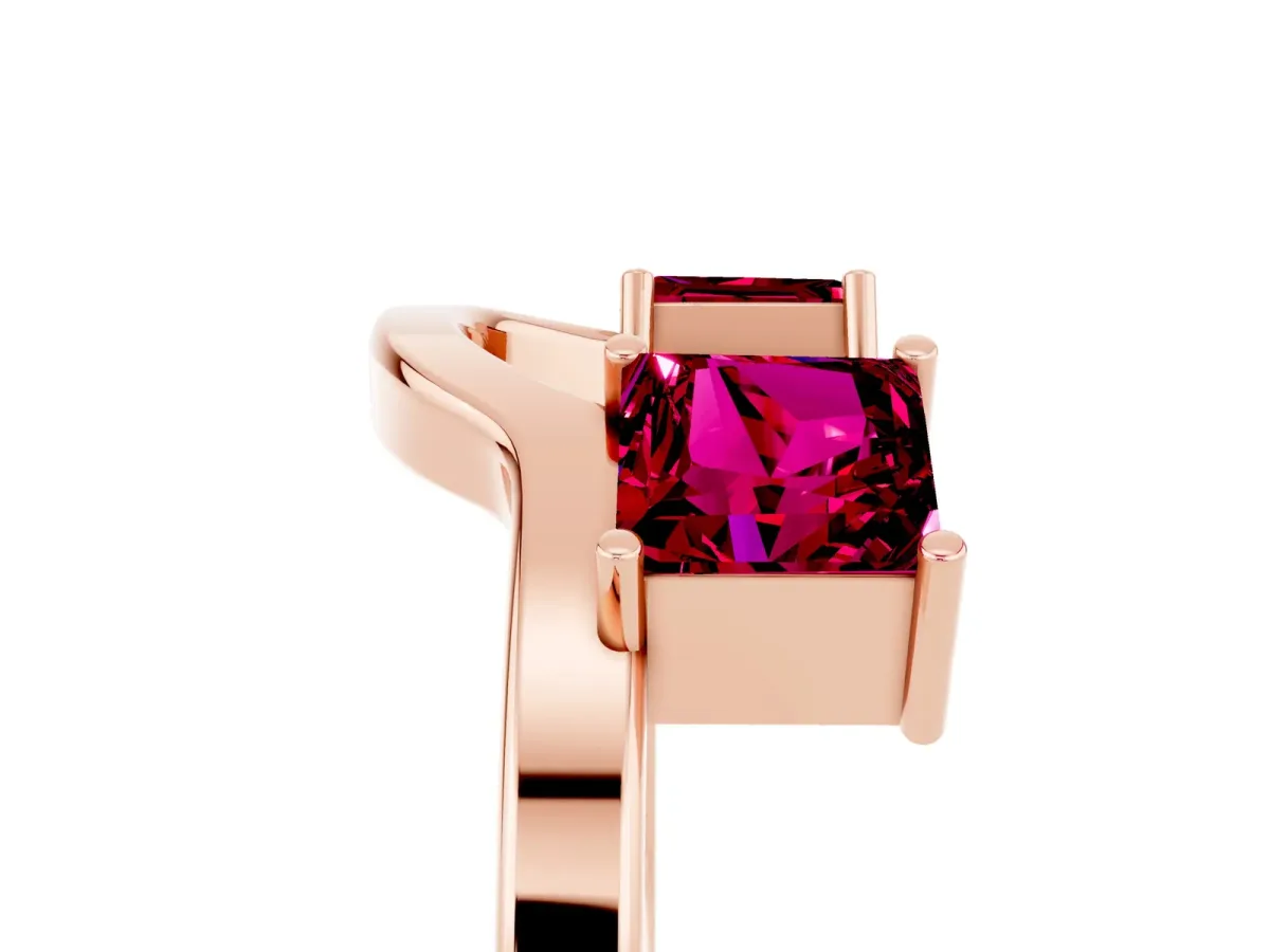 Princess Cut Garnet Two-Stone Open Band Ring with Four-Prong Setting Rose gold