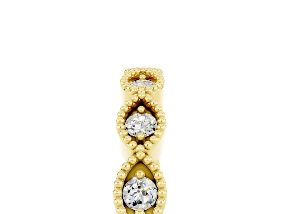 Milgrain Marquise Moissanite Half Eternity Band with Bezel Setting Yellow gold